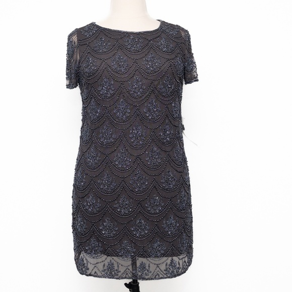 Pisaro Nights - Mini Beaded leaf Sheath Dress In Slate. - Picture 6 of 14